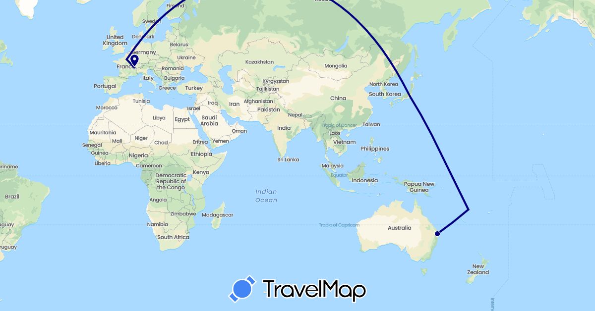 TravelMap itinerary: driving in Australia, Switzerland, France, Japan, Vanuatu (Asia, Europe, Oceania)